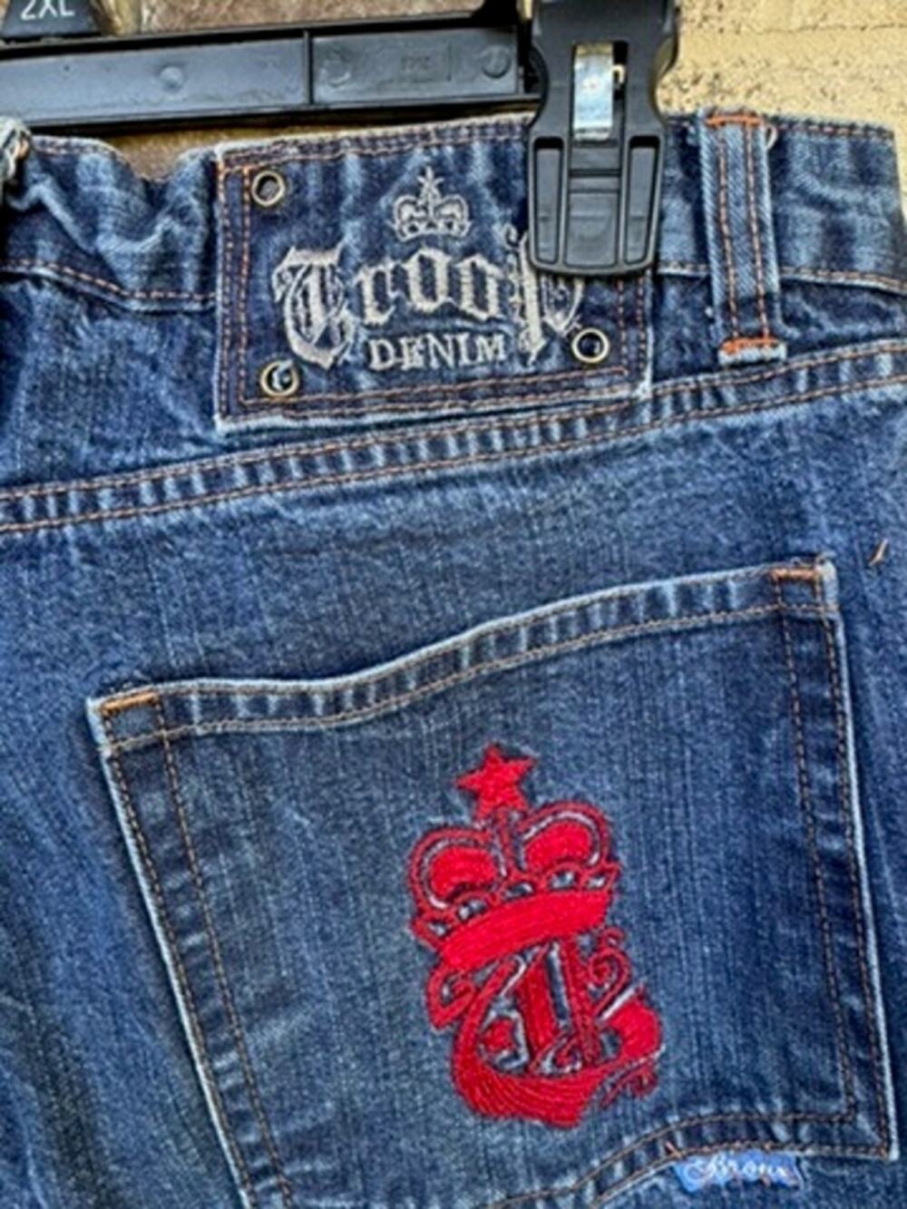 Troop Denim Born in the Bronx Jeans Size 34x33 Crown Embroidered Y2K Vintage